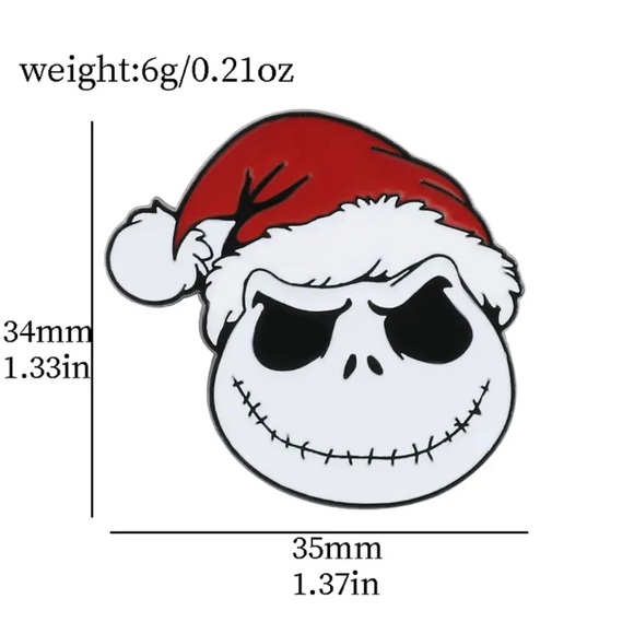 The Nightmare Before Christmas Enamel Pin Jack Skellington Santa Skull Badge - Picture 2 of 6